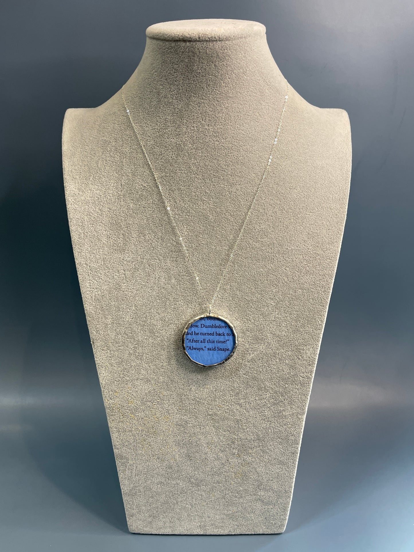 Stained Glass, Literary Necklace: Blue “Always” Harry Potter