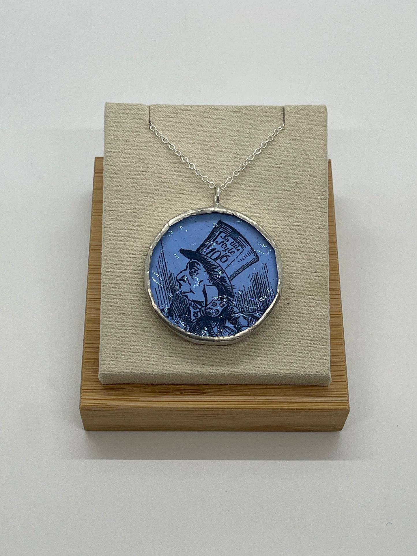 Stained Glass, Literary Necklace: Alice in Wonderland; Mad Hatter