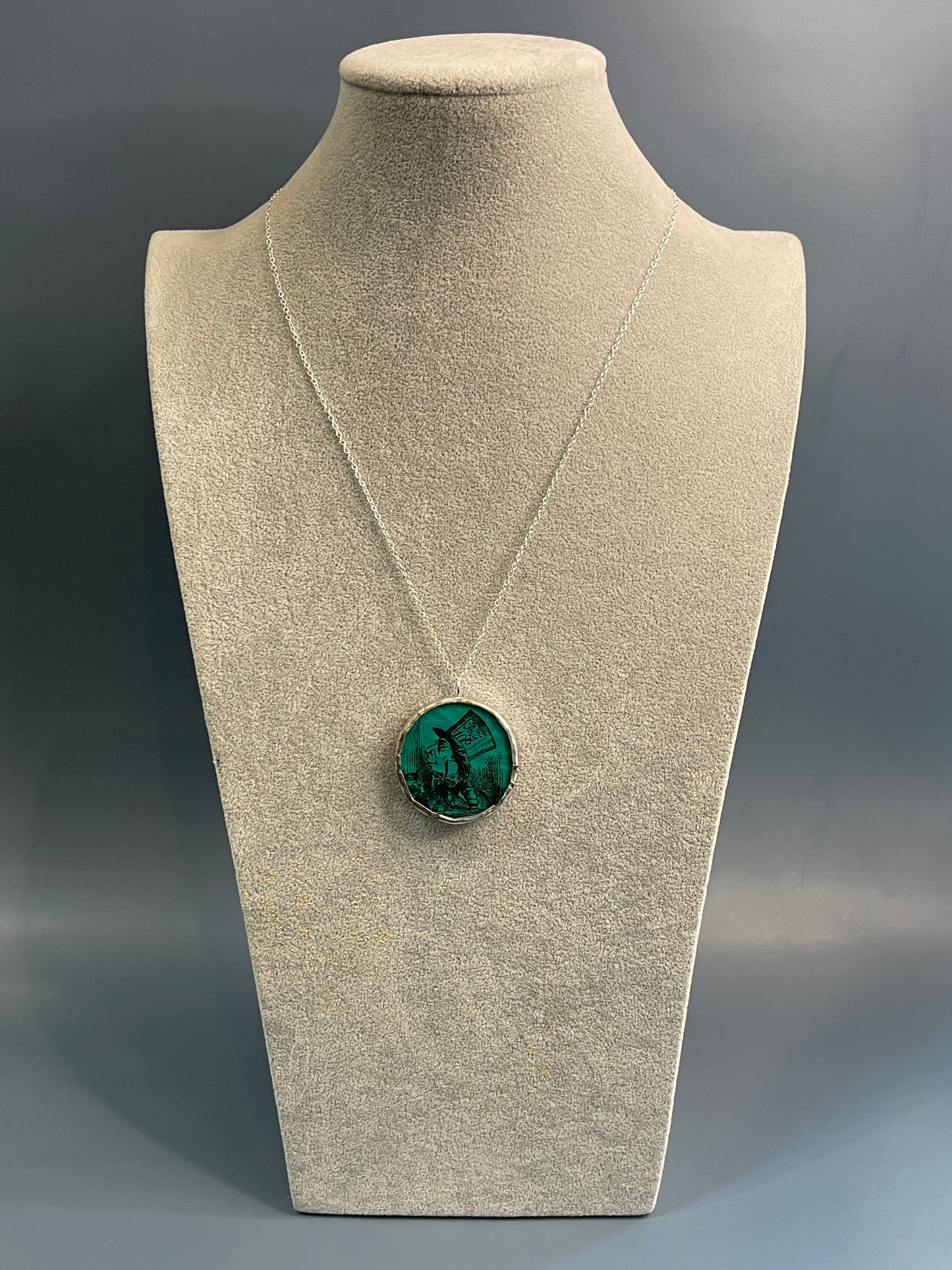 Stained Glass, Literary Necklace: Teal Mad Hatter