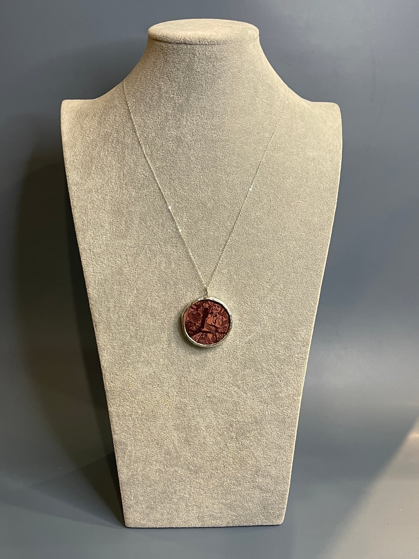 Stained Glass, Literary Necklace: Alice in Wonderland; Queen of Heart