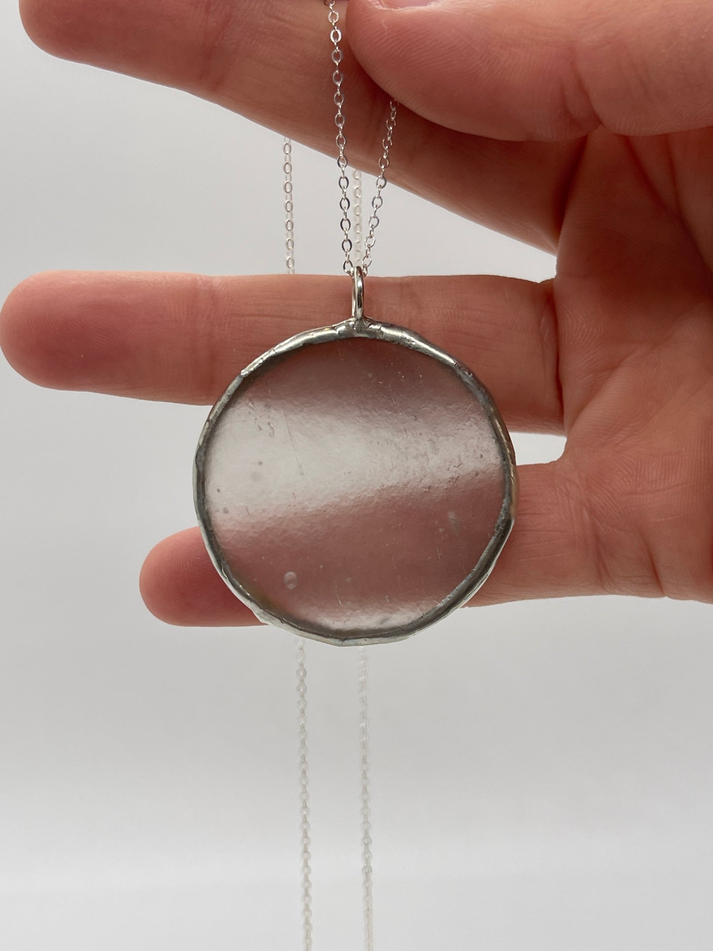 Large Stained Glass Necklace: Cloudy Transparent