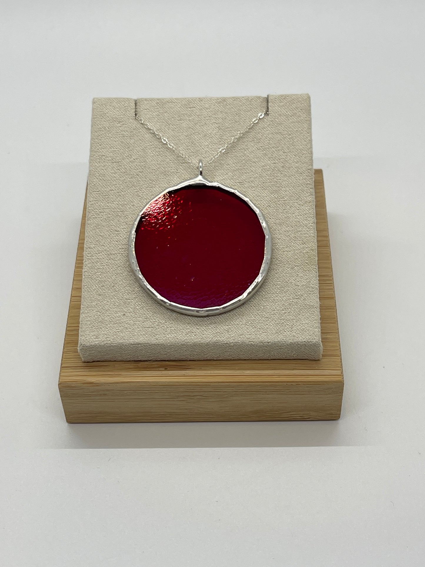 Large Stained Glass Necklace: Iridescent Red