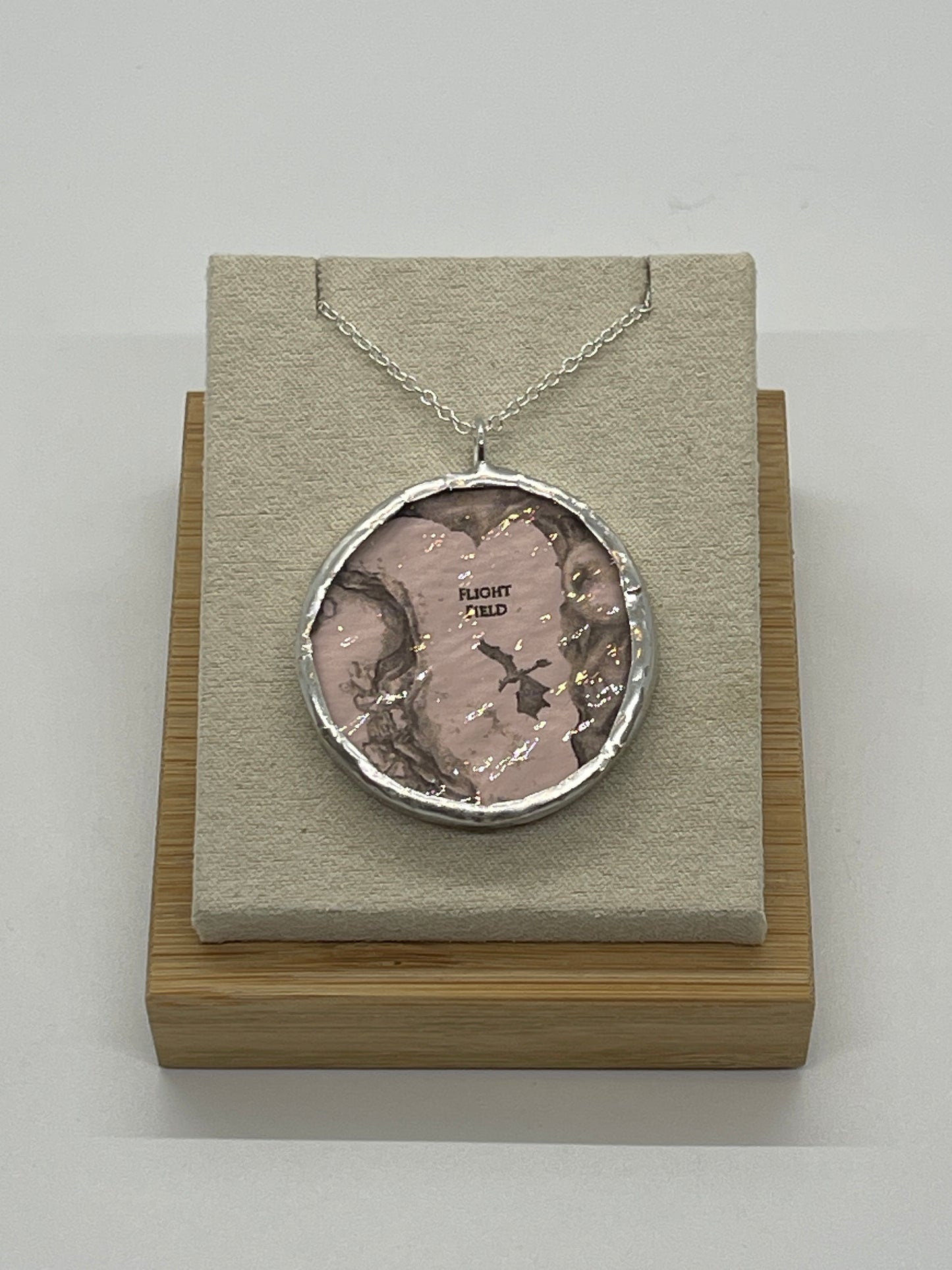 Stained Glass Literary Necklace: Fourth Wing, Pink, Map