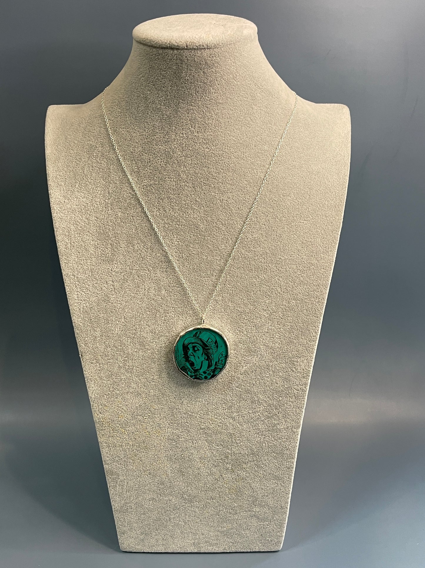 Stained Glass, Literary Necklace: Teal Mad Hatter
