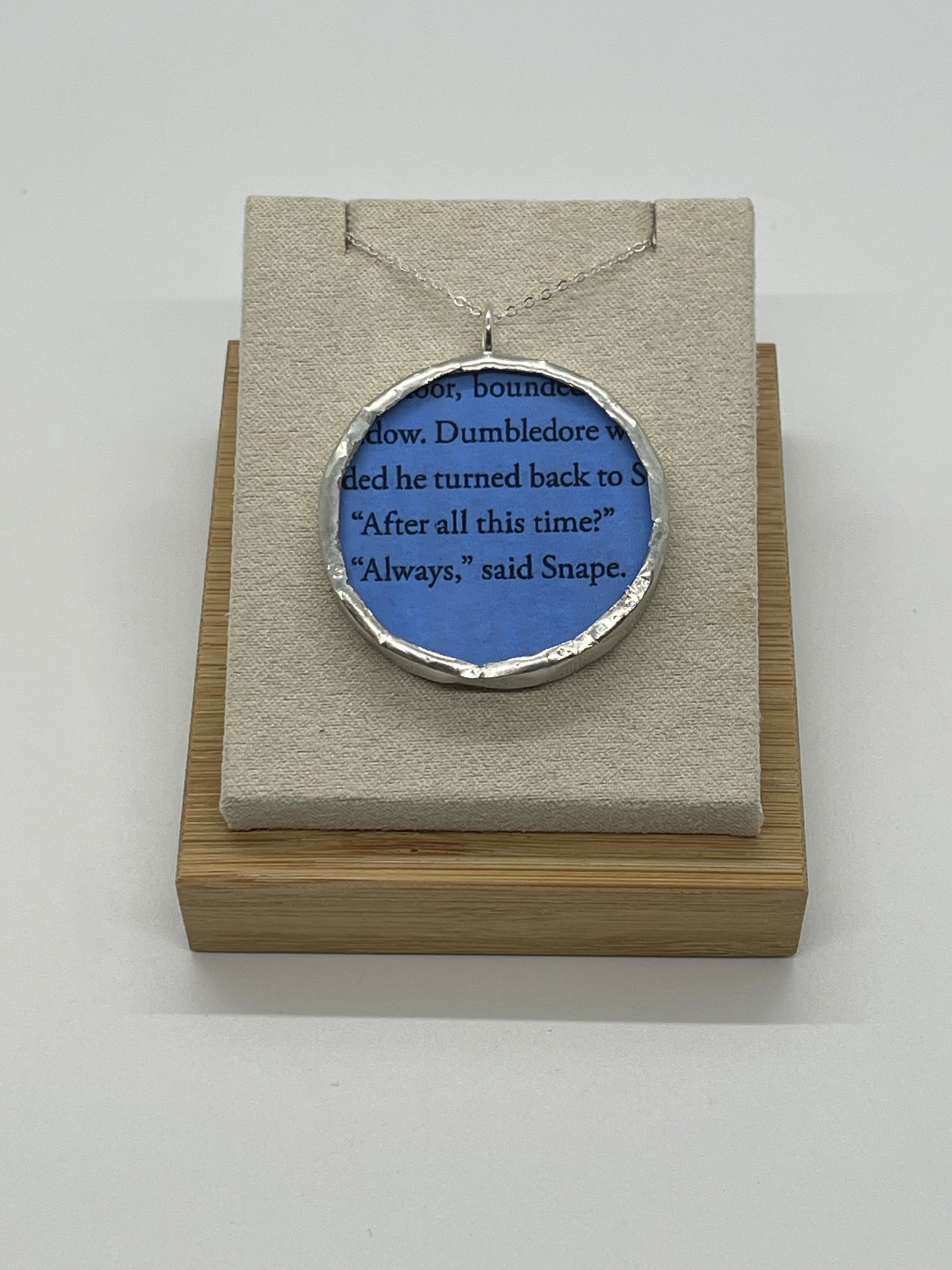 Stained Glass, Literary Necklace: Blue “Always” Harry Potter