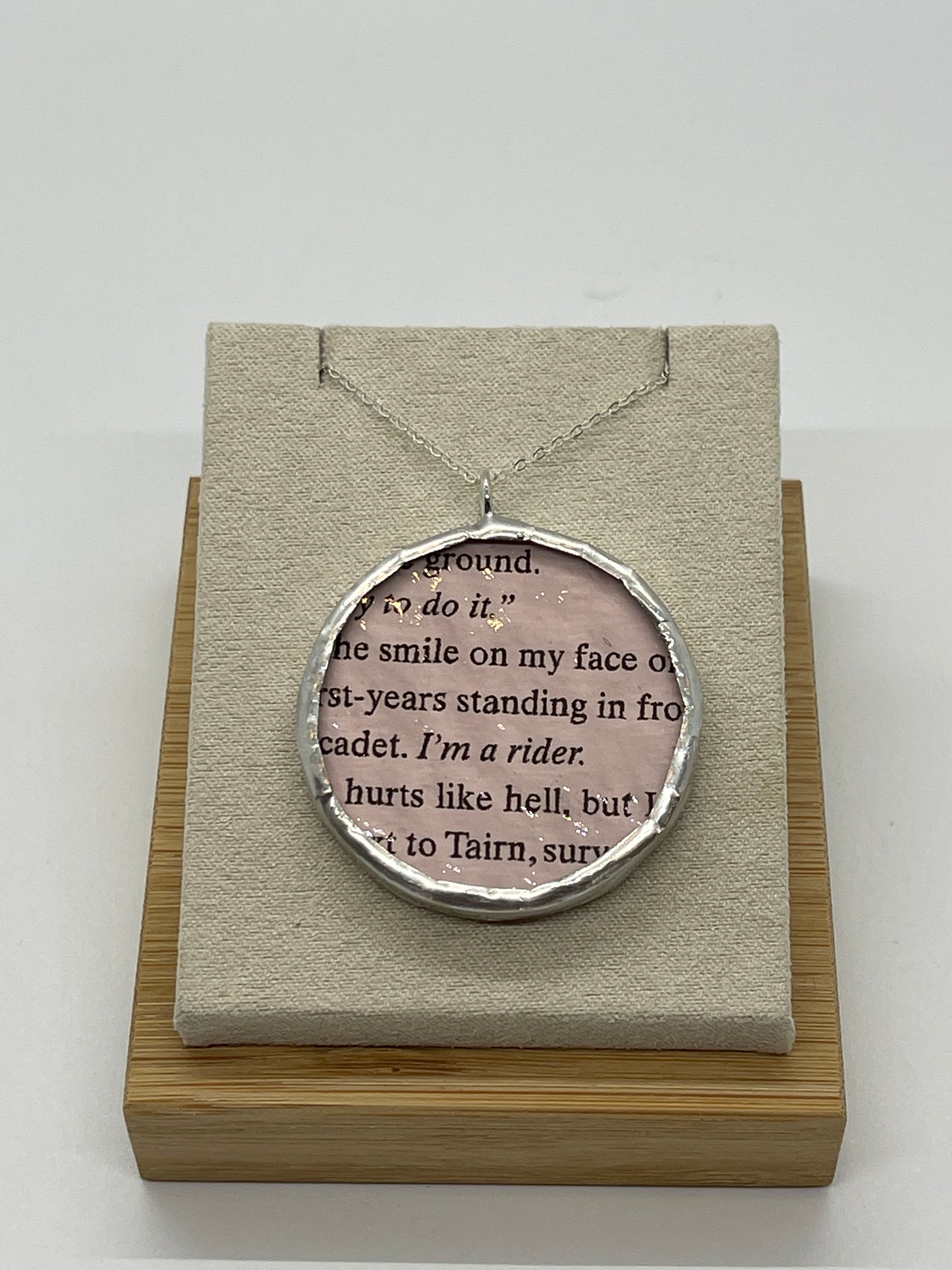 Stained Glass Literary Necklace: Fourth Wing, Pink, Rider