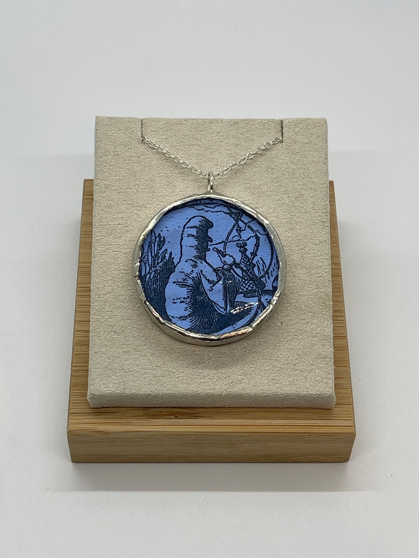Stained Glass, Literary Necklace: Alice in Wonderland; Caterpillar