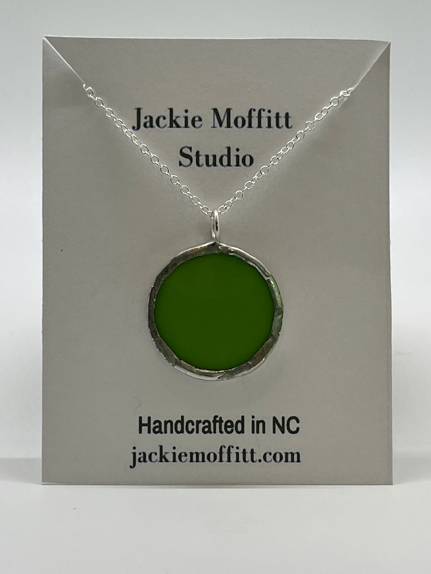 Stained Glass Necklace: 1”Circle, Opaque Lime Green