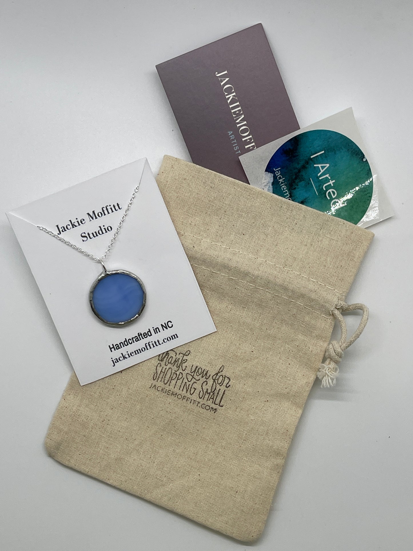 Stained Glass Necklace: 1” Circle, Streaky Blue