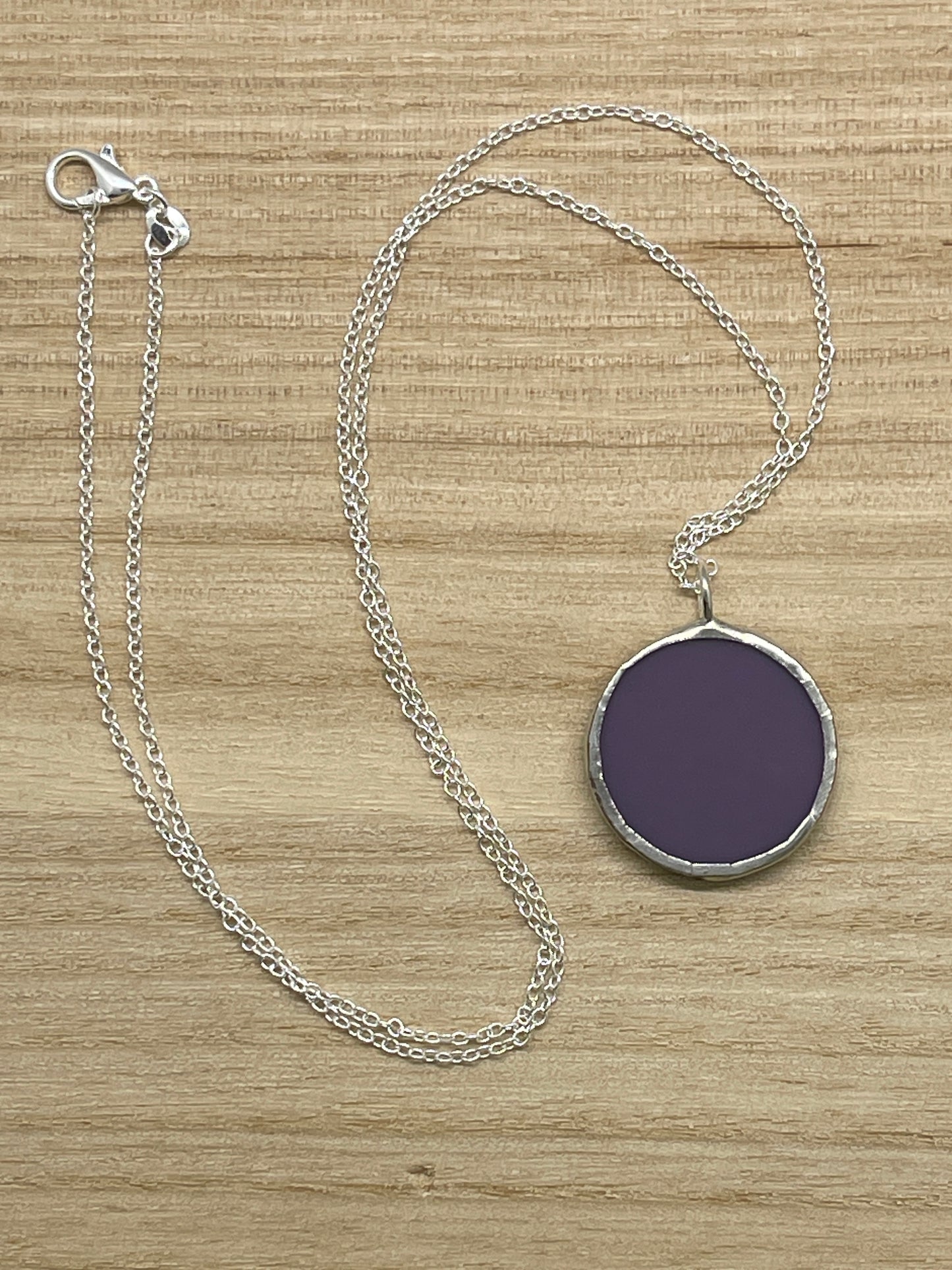 Stained Glass Necklace: 1” Circle, Opaque Lavender