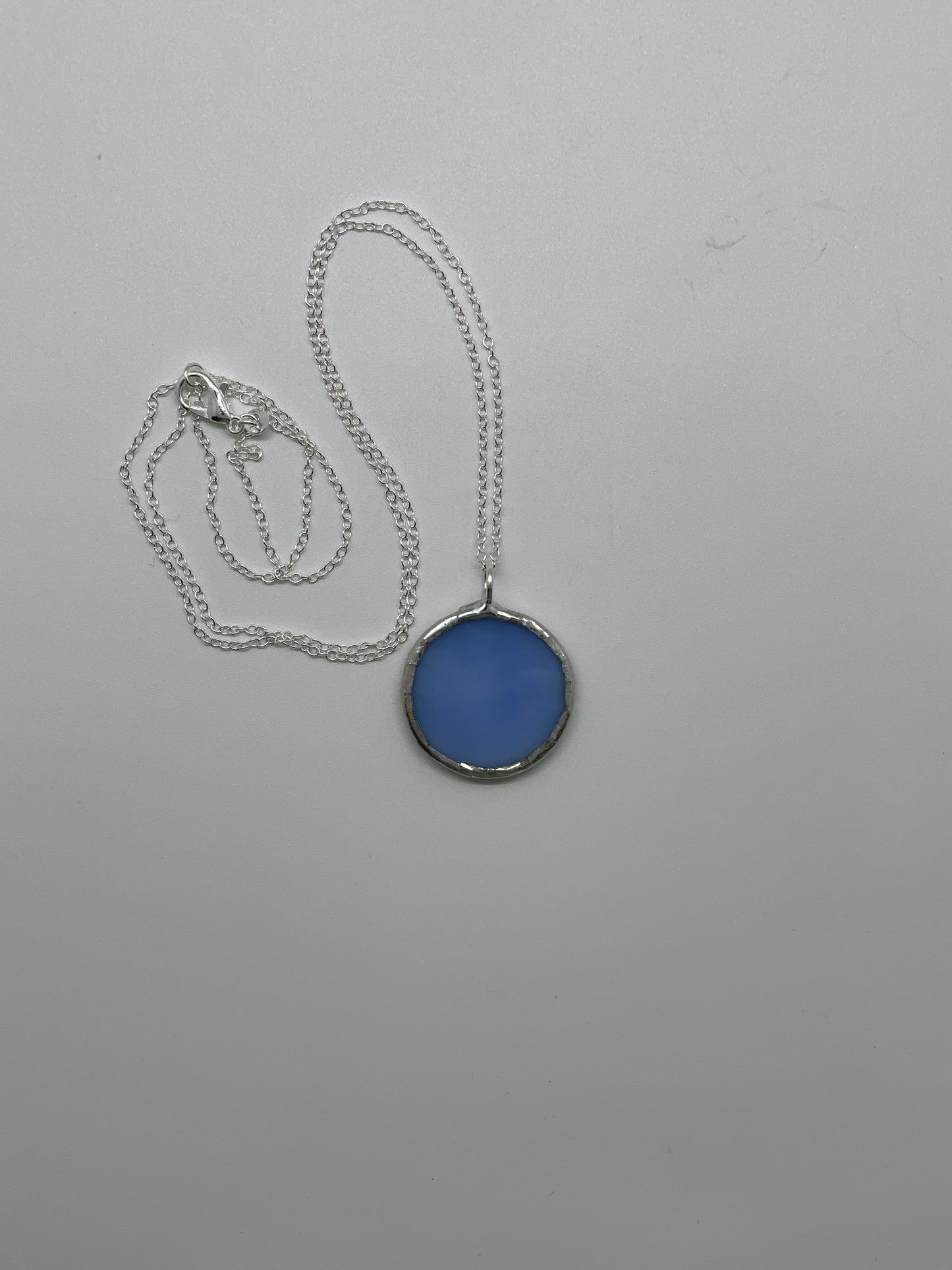 Stained Glass Necklace: 1” Circle, Streaky Blue