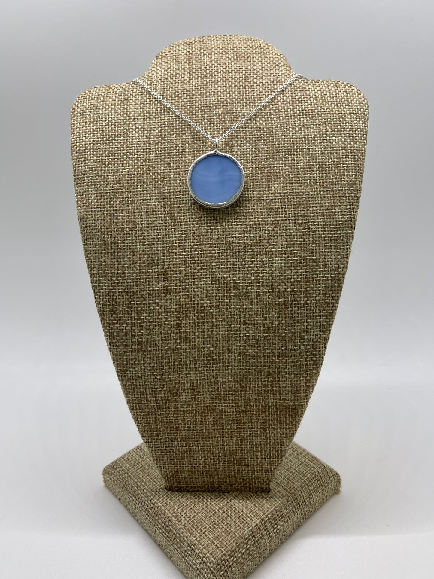 Stained Glass Necklace: 1” Circle, Streaky Blue
