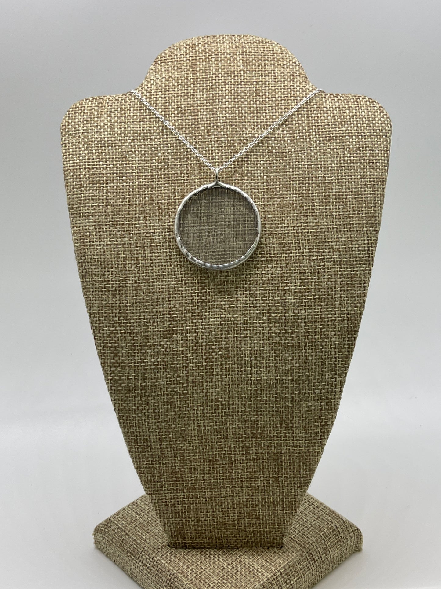 Large Stained Glass Necklace: 1.5” Circle, Clear Textured