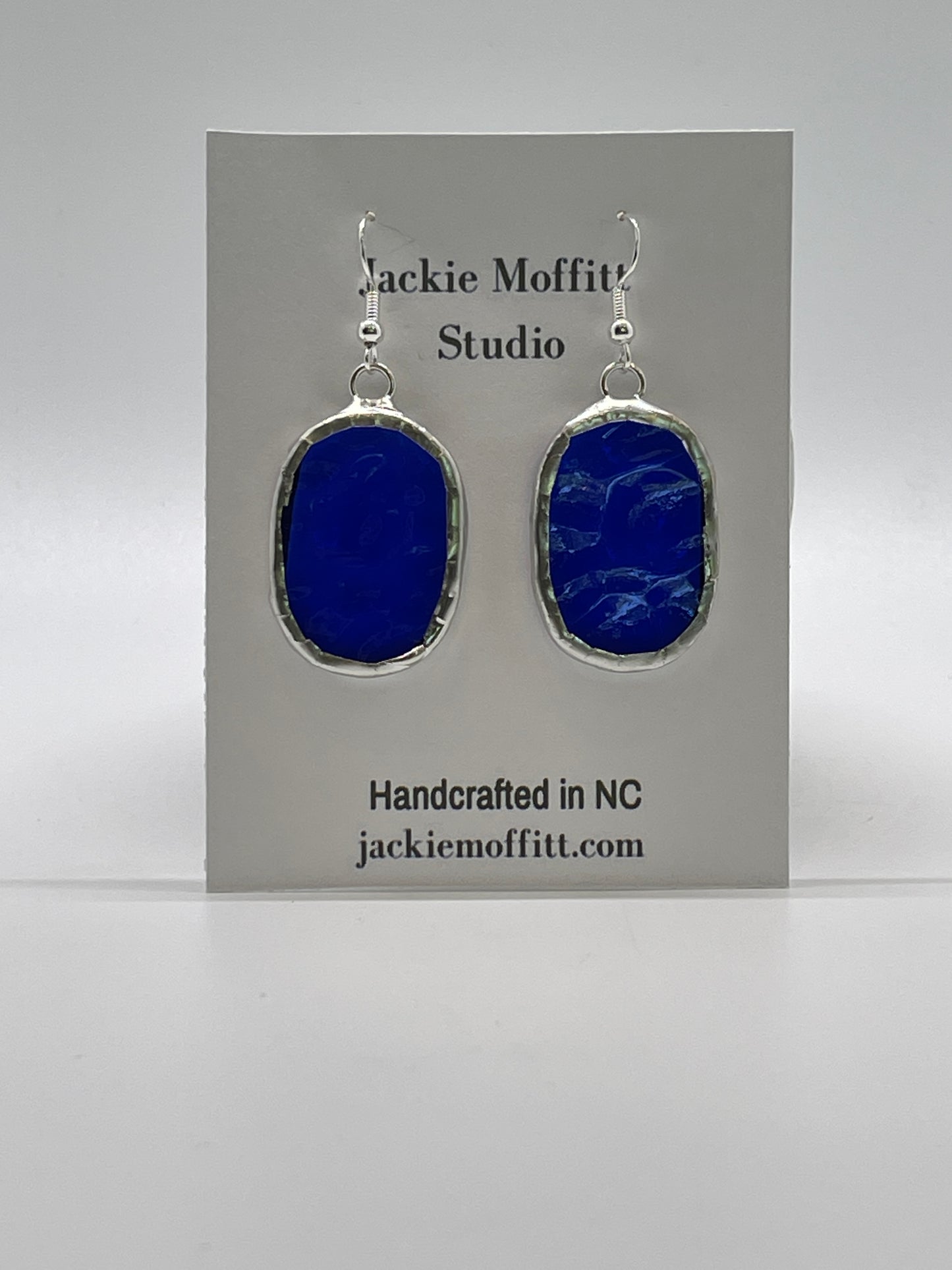 Stained Glass Earrings: Large Oval, Transparent Blue