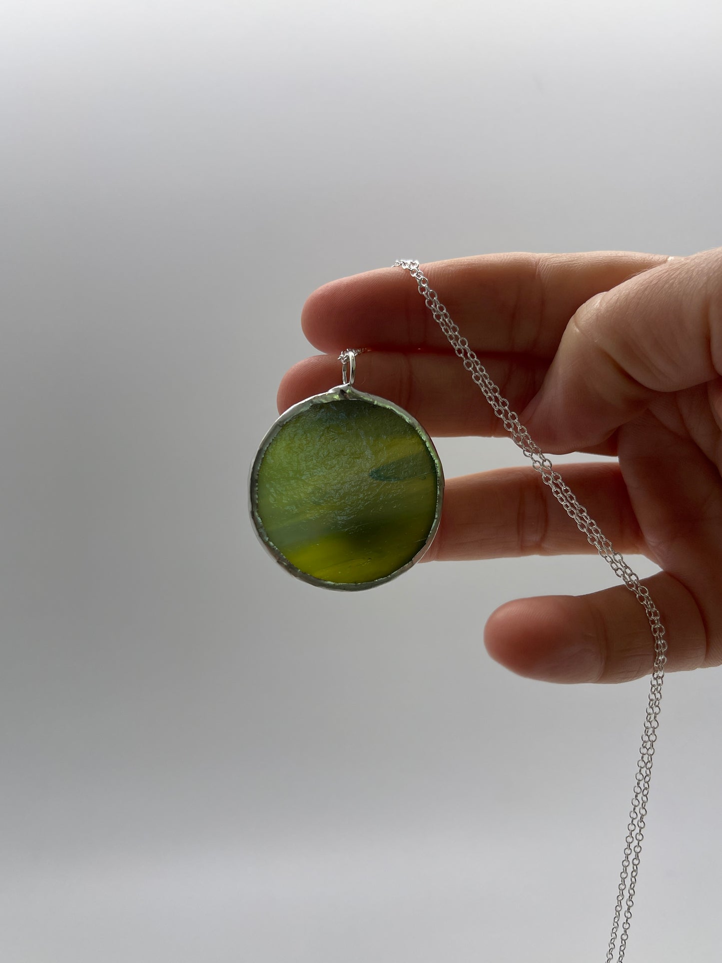 Large Stained Glass Necklace: 1.5” Circle, Blue/Green #1