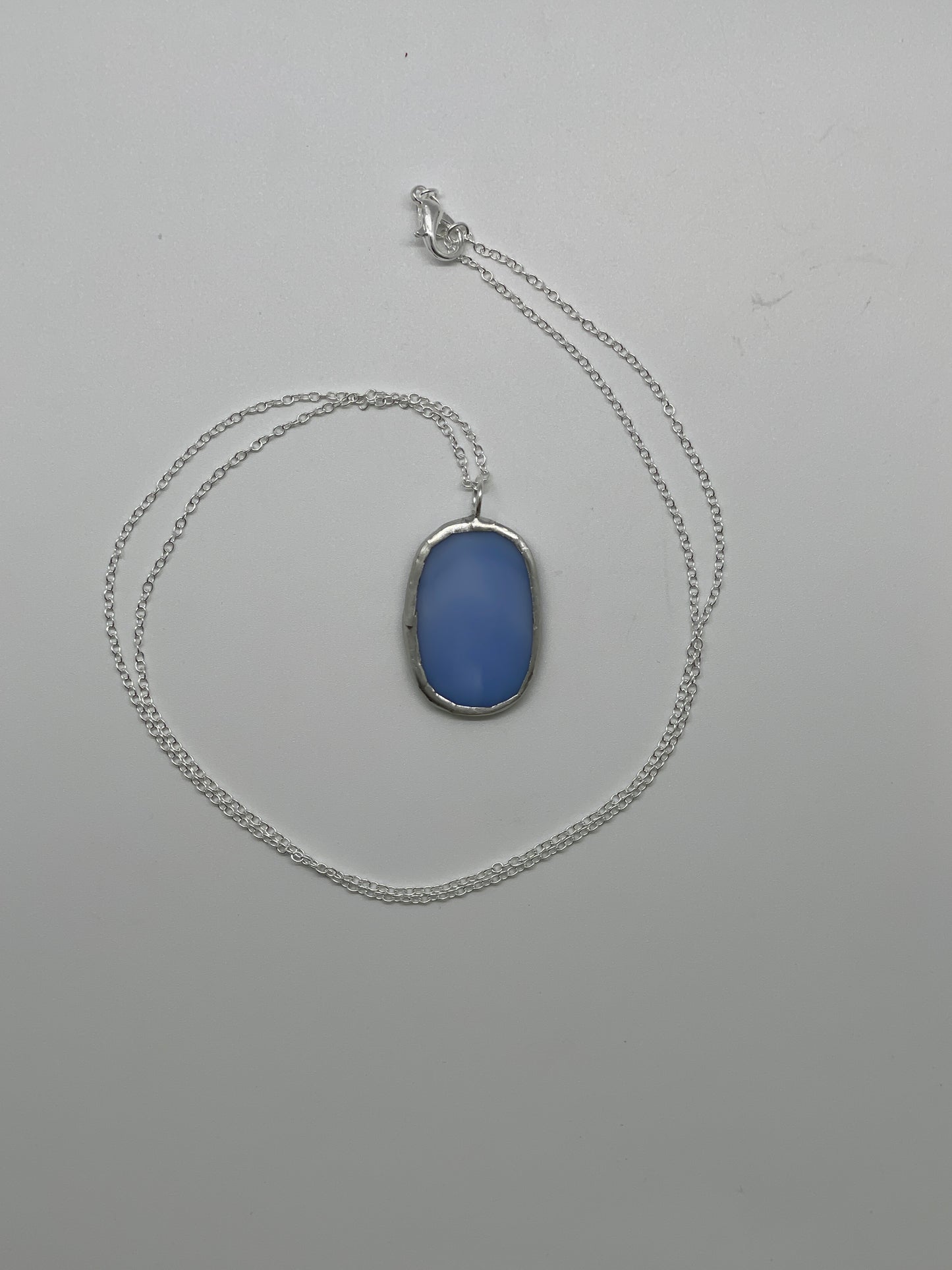 Stained Glass Necklace: 1” Oval, Streaky Blue