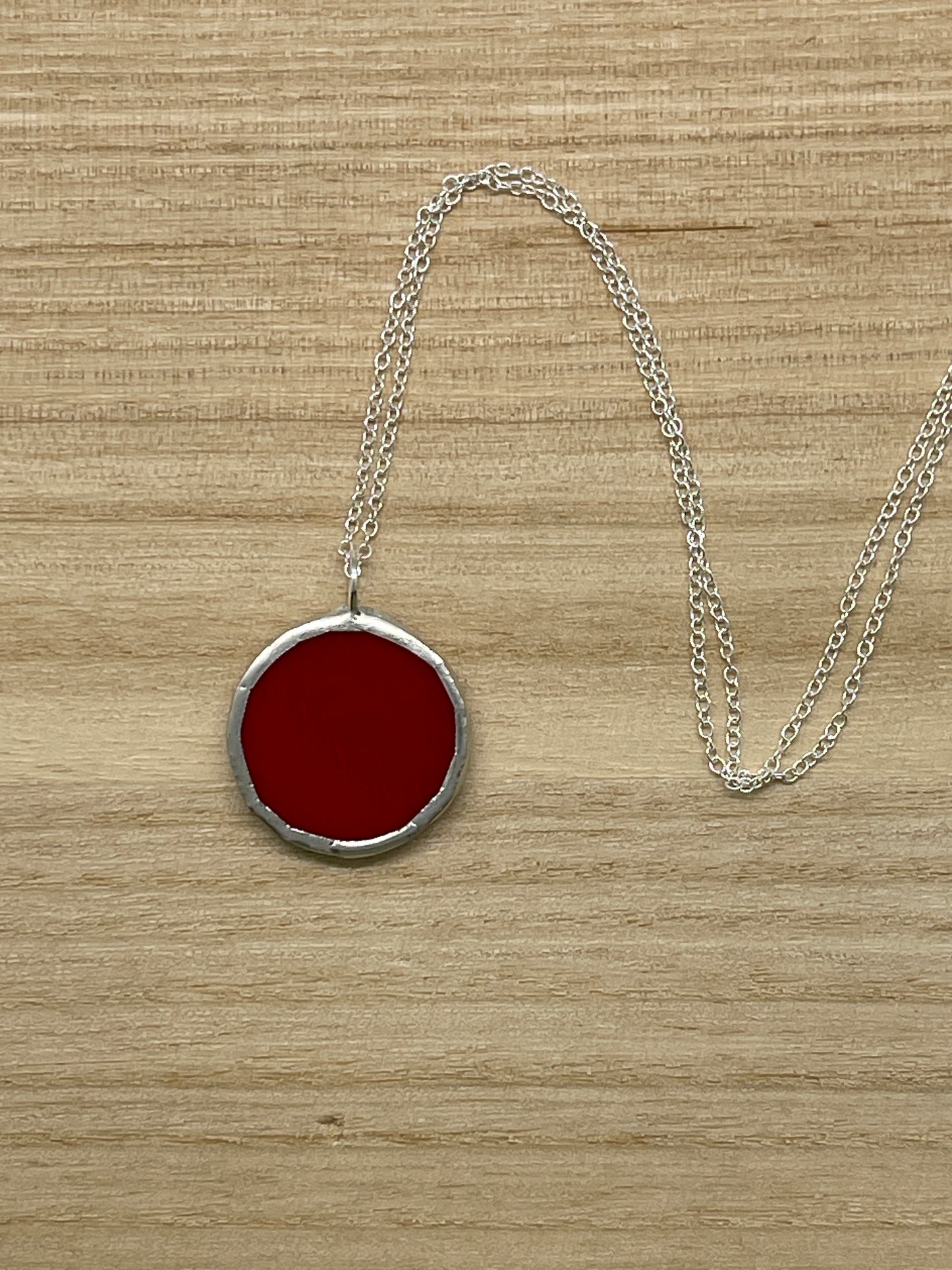 Stained Glass Necklace: 1” Circle, Opaque Red
