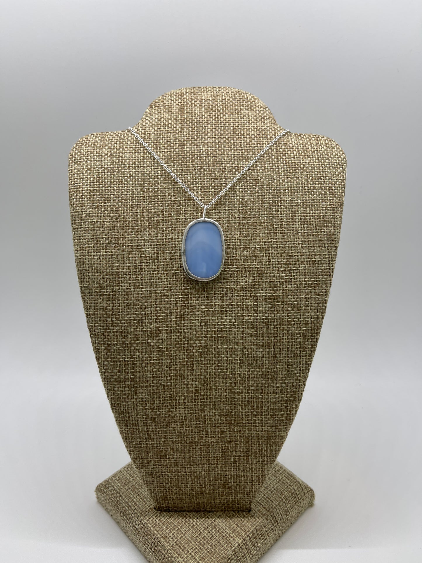 Stained Glass Necklace: 1” Oval, Streaky Blue