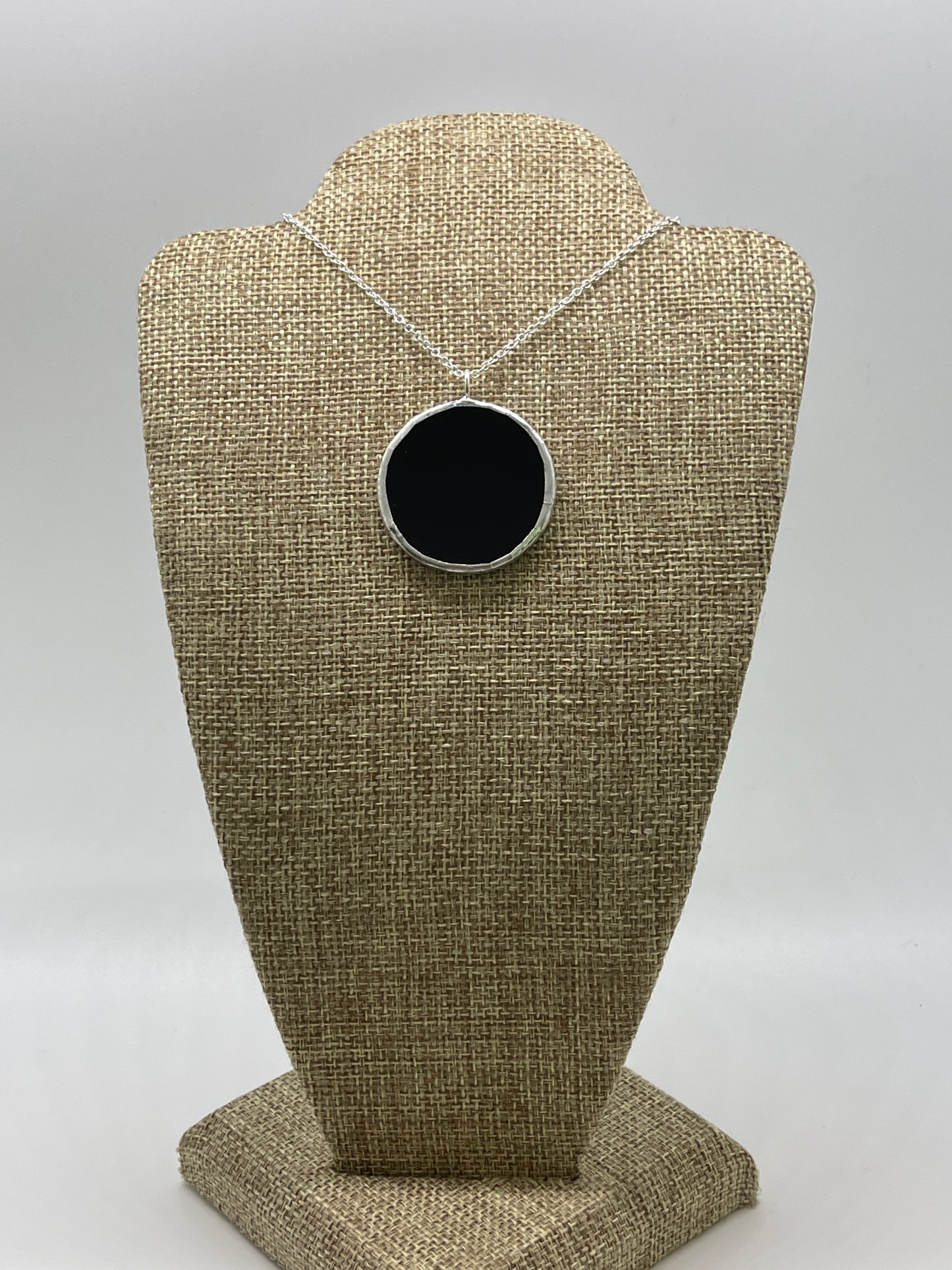 Large Stained Glass Necklace: 1.5” Circle, Opaque Black