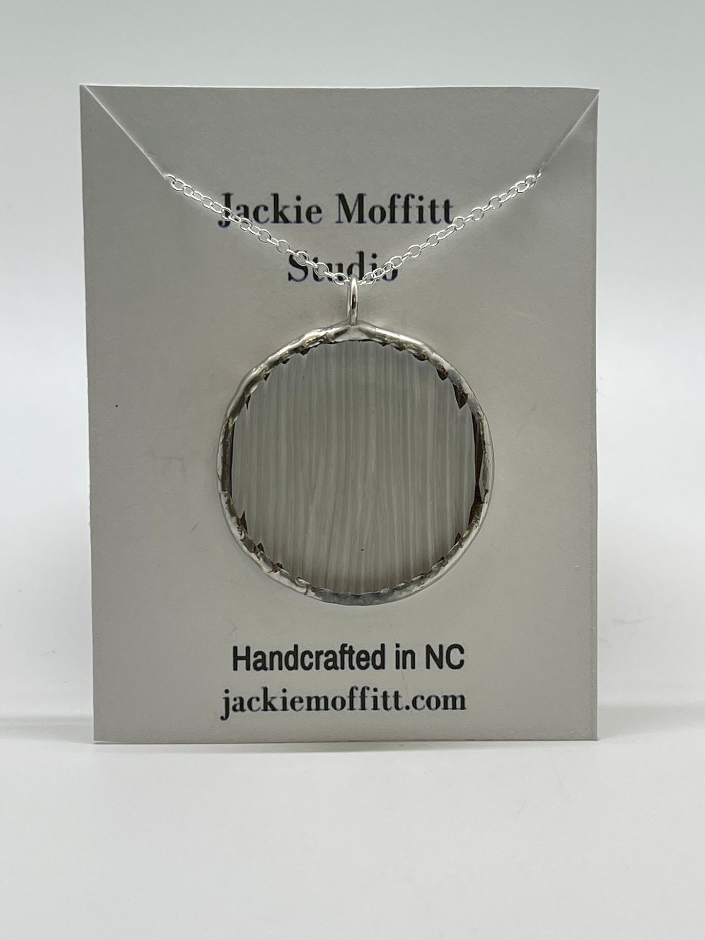 Large Stained Glass Necklace: 1.5” Circle, Clear Textured