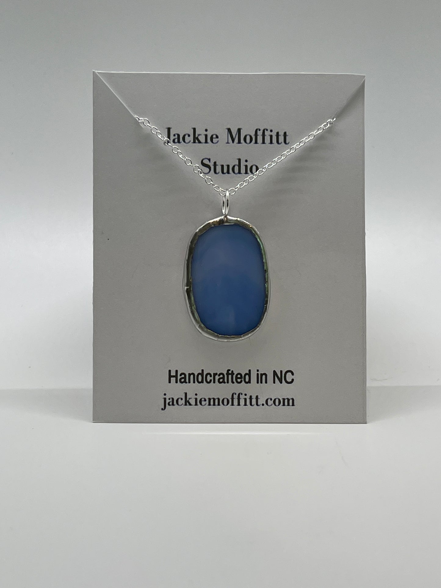 Stained Glass Necklace: 1” Oval, Streaky Blue