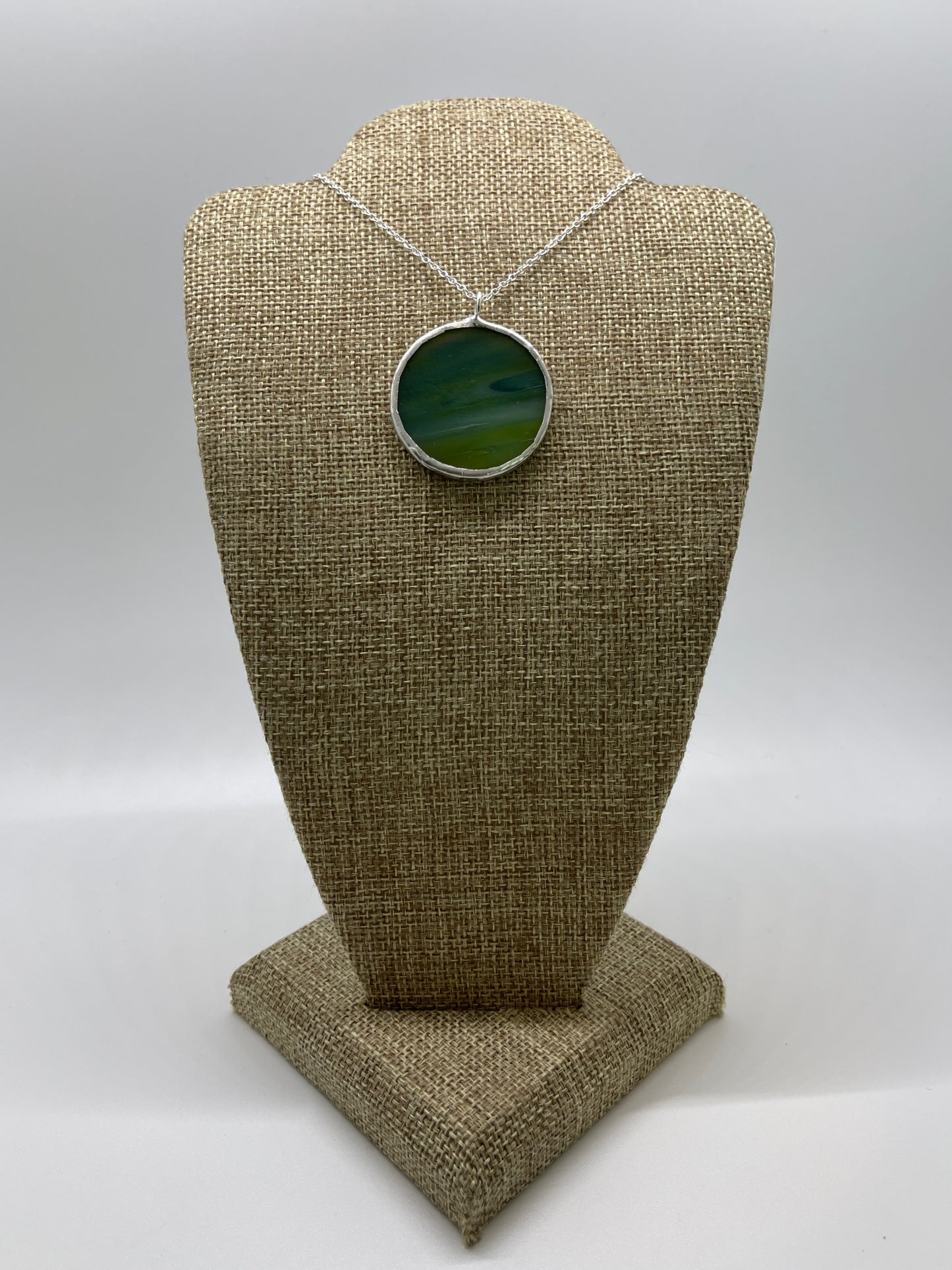 Large Stained Glass Necklace: 1.5” Circle, Blue/Green #1