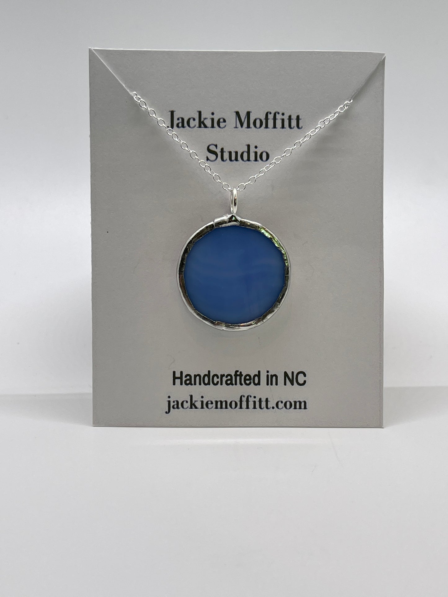 Stained Glass Necklace: 1” Circle, Streaky Blue