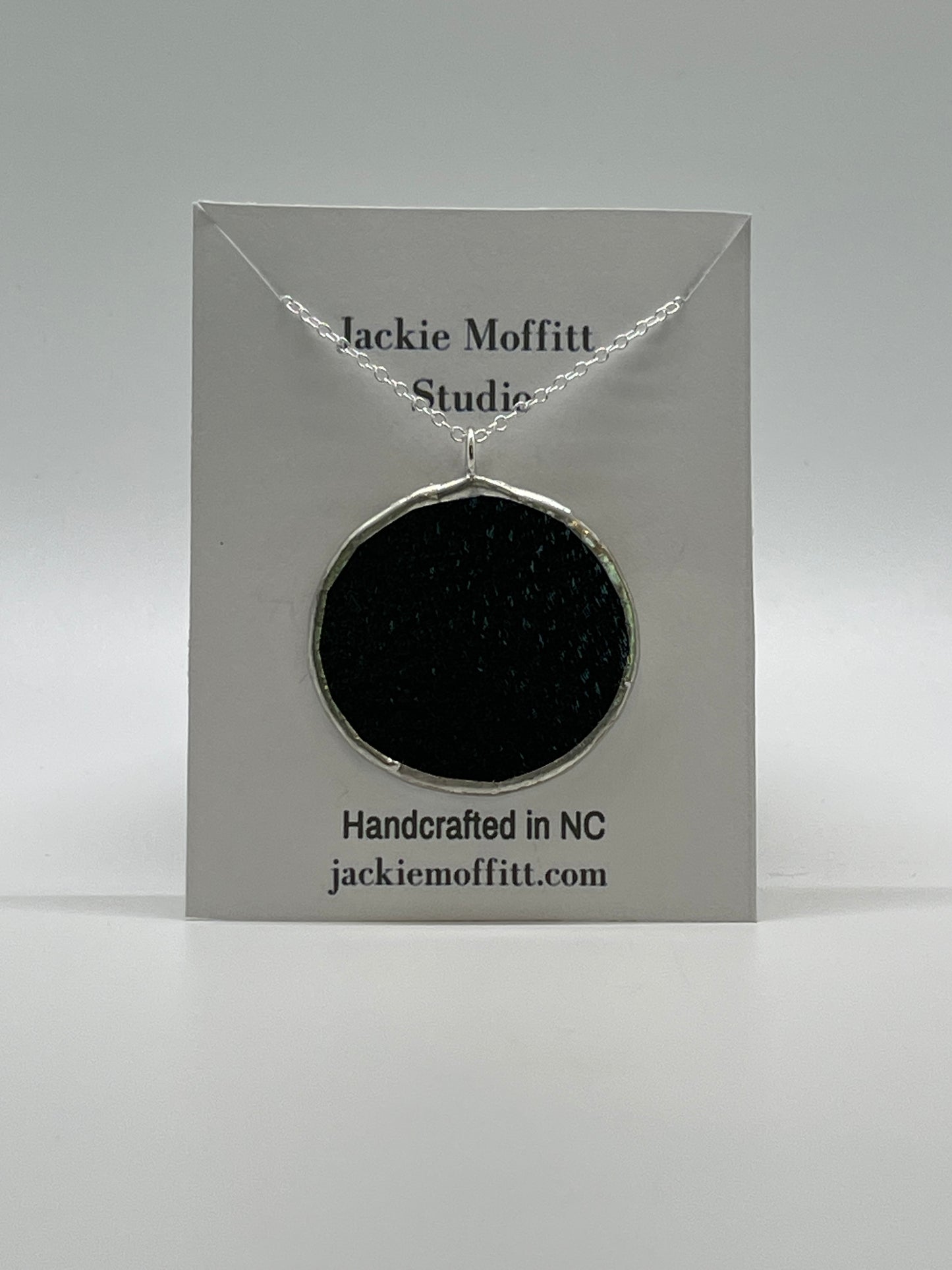 Large Stained Glass Necklace: 1.5” Circle, Opaque Midnight