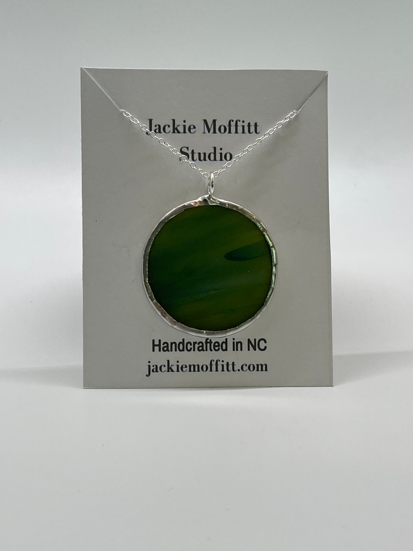 Large Stained Glass Necklace: 1.5” Circle, Blue/Green #1