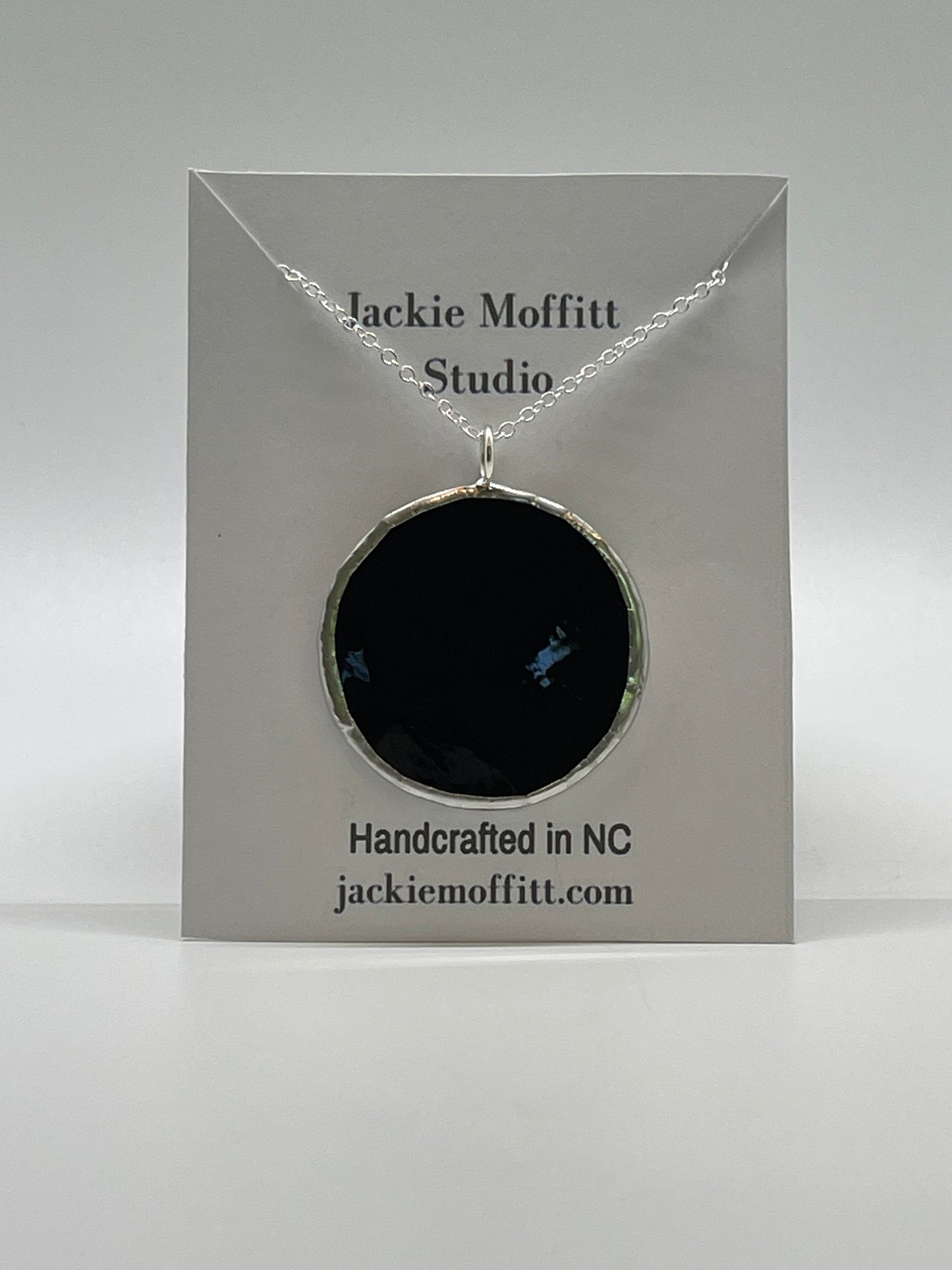 Large Stained Glass Necklace: 1.5” Circle, Opaque Black