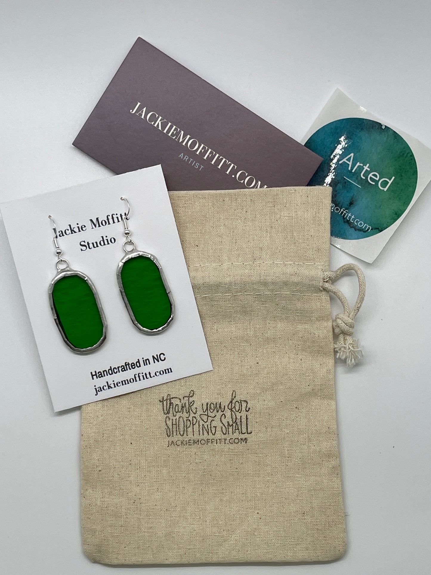 Stained Glass Earrings: Large Oval, Transparent Kelly Green