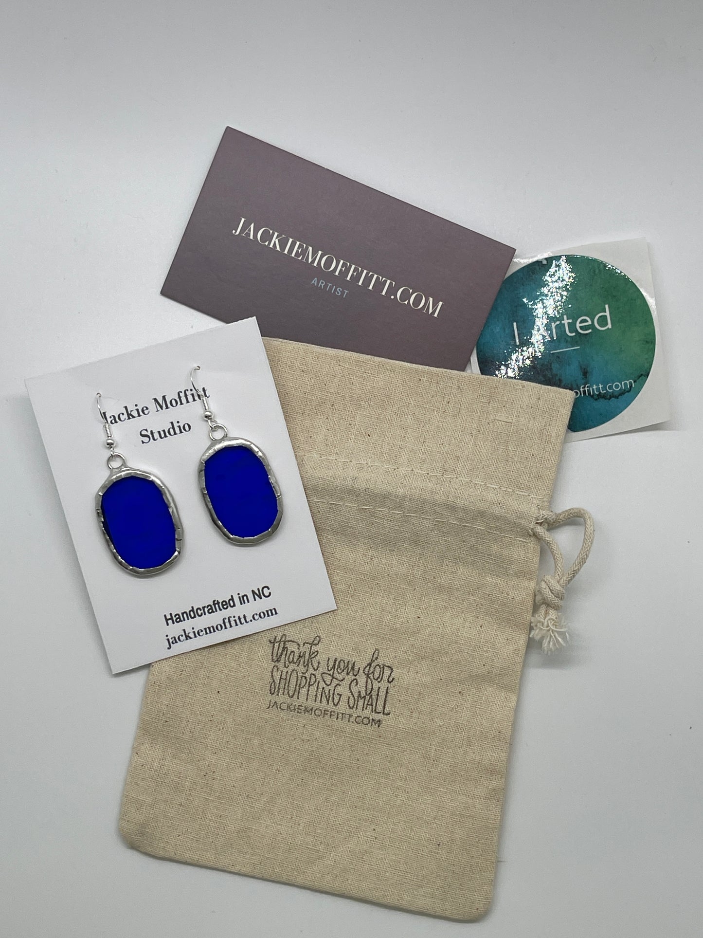Stained Glass Earrings: Large Oval, Transparent Blue