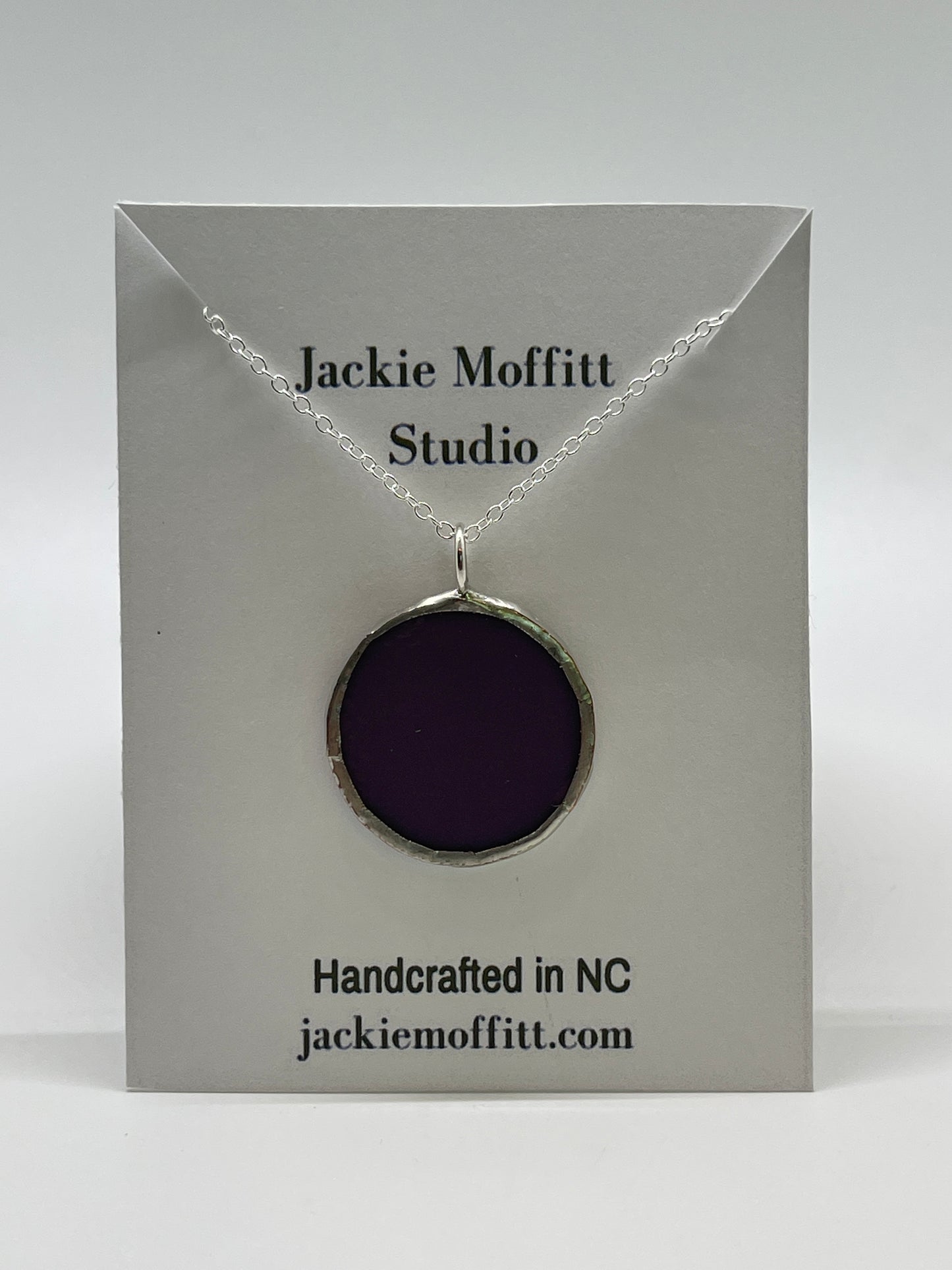 Stained Glass Necklace: 1” Circle, Opaque Lavender