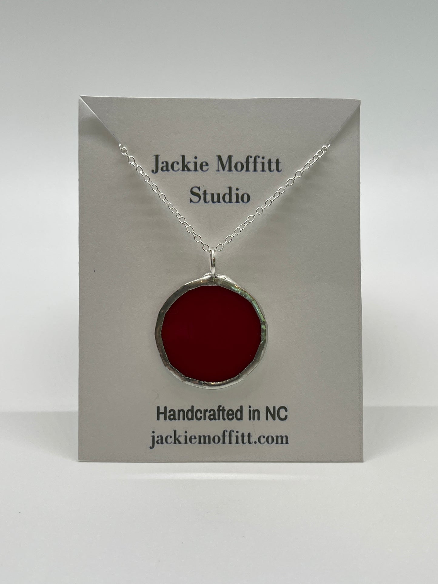 Stained Glass Necklace: 1” Circle, Opaque Red