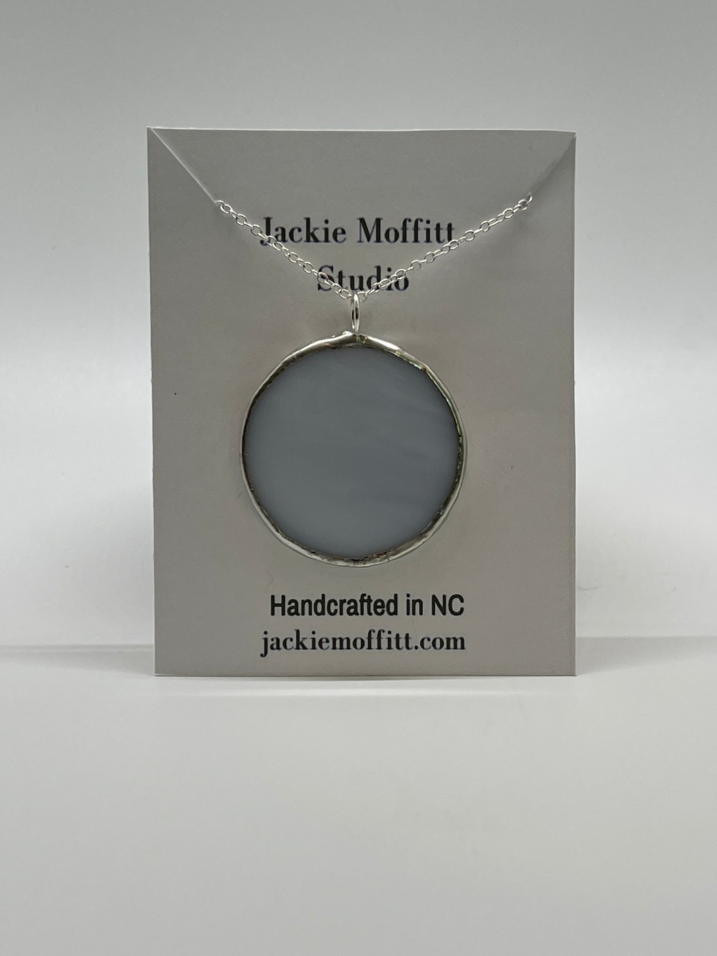 Large Stained Glass Necklace: 1.5” Circle, Opaque Streaky White