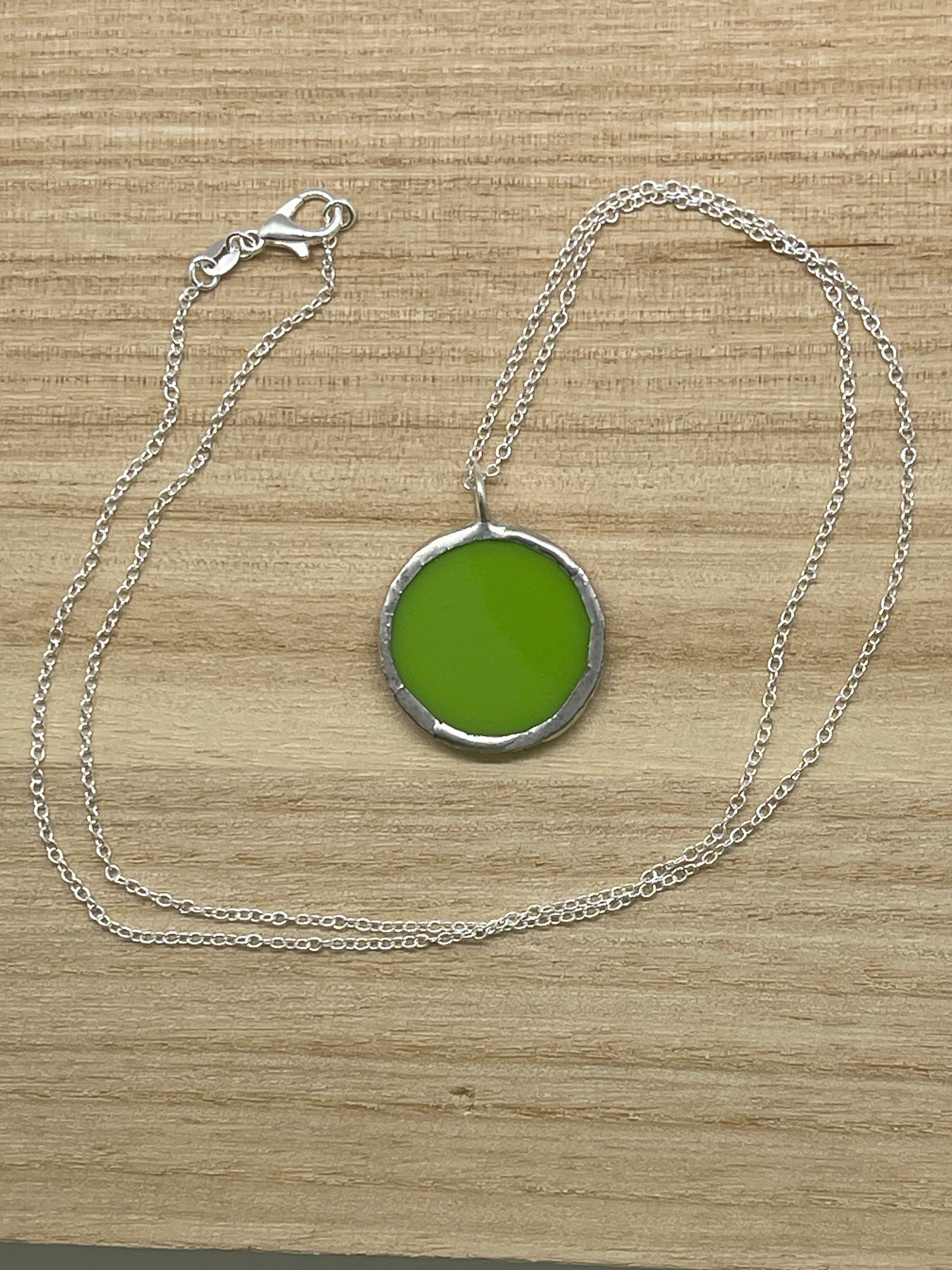 Stained Glass Necklace: 1”Circle, Opaque Lime Green