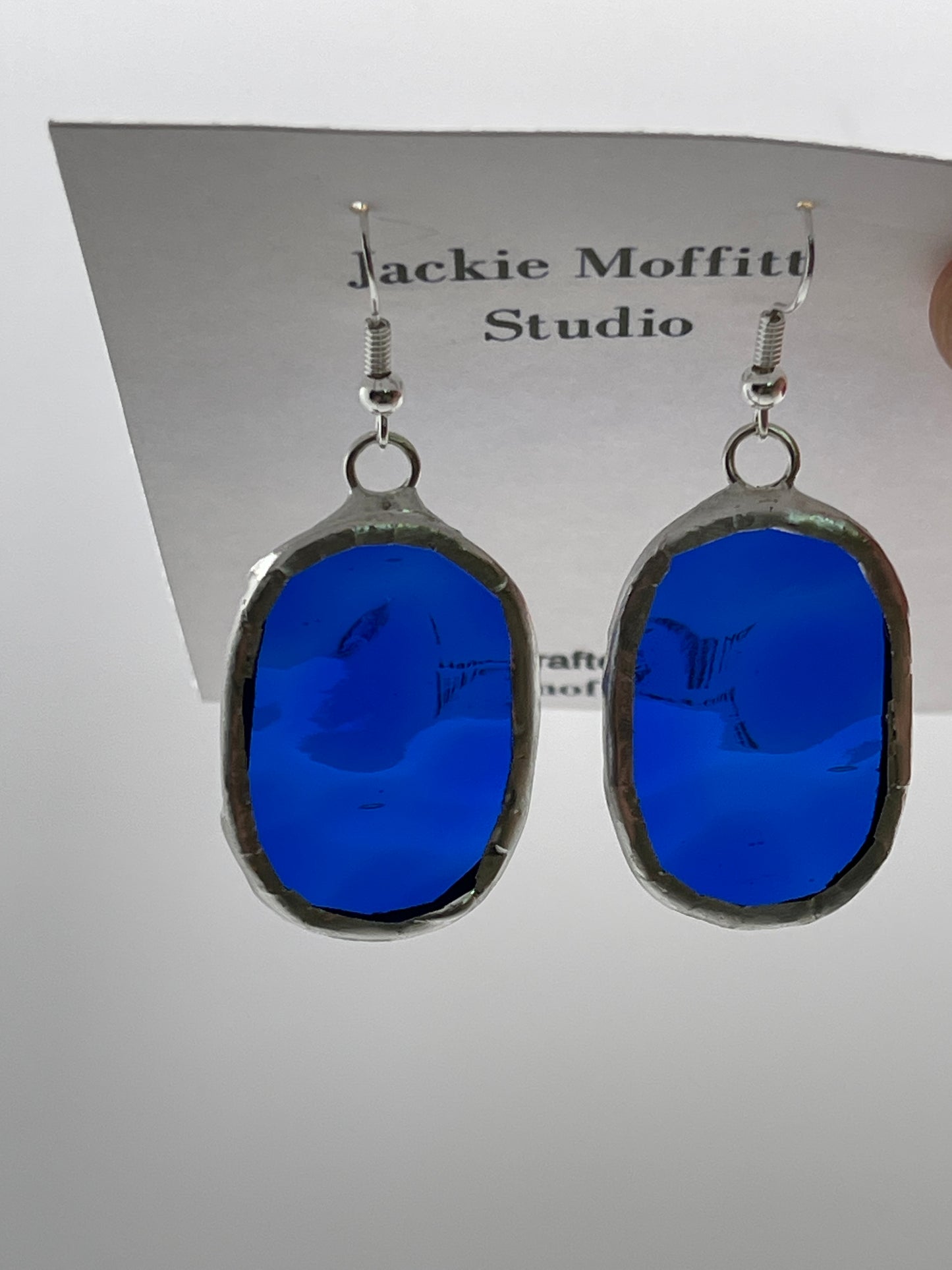 Stained Glass Earrings: Large Oval, Transparent Blue