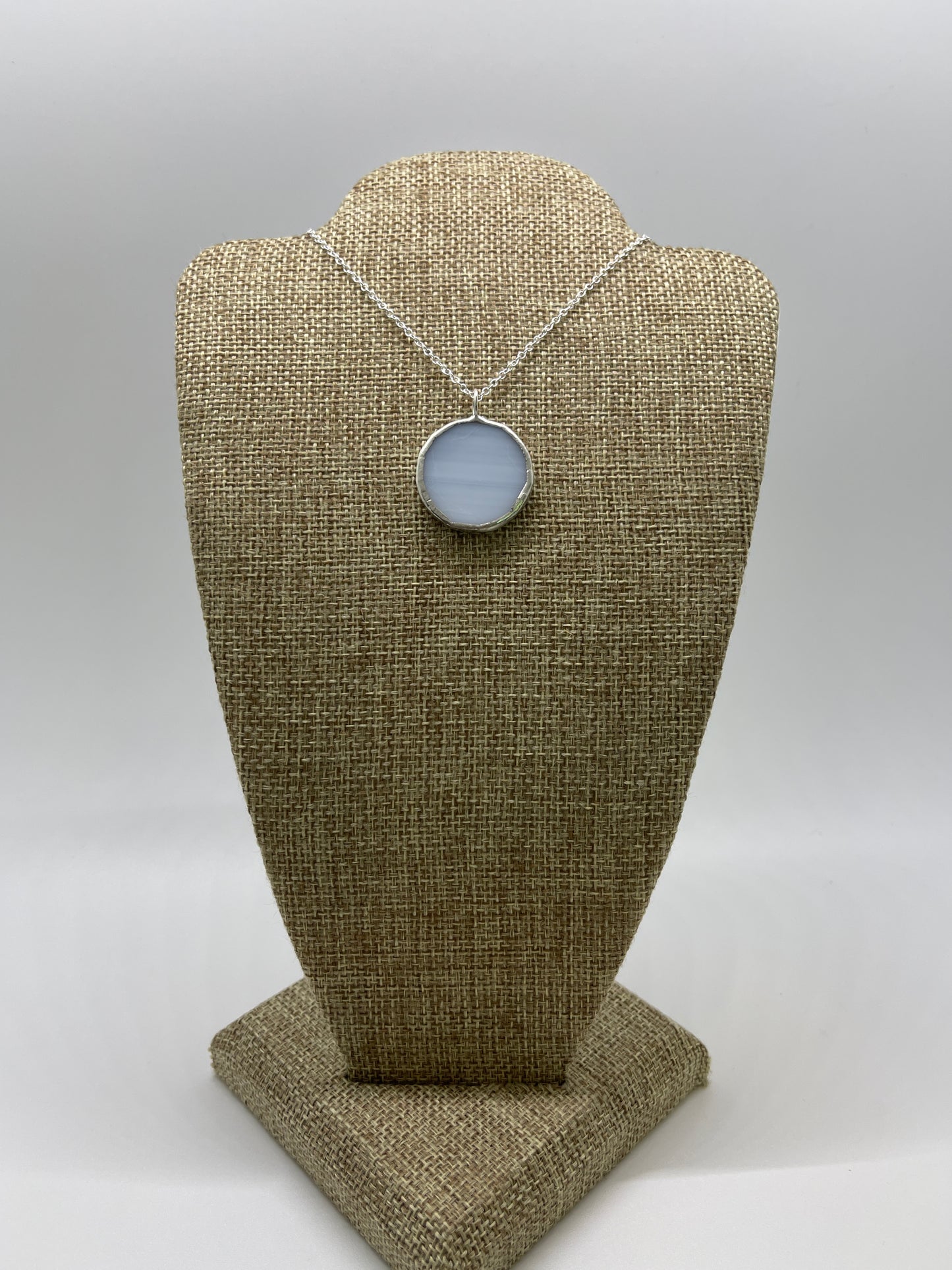 Stained Glass Necklace: 1” Circle, Streaky White