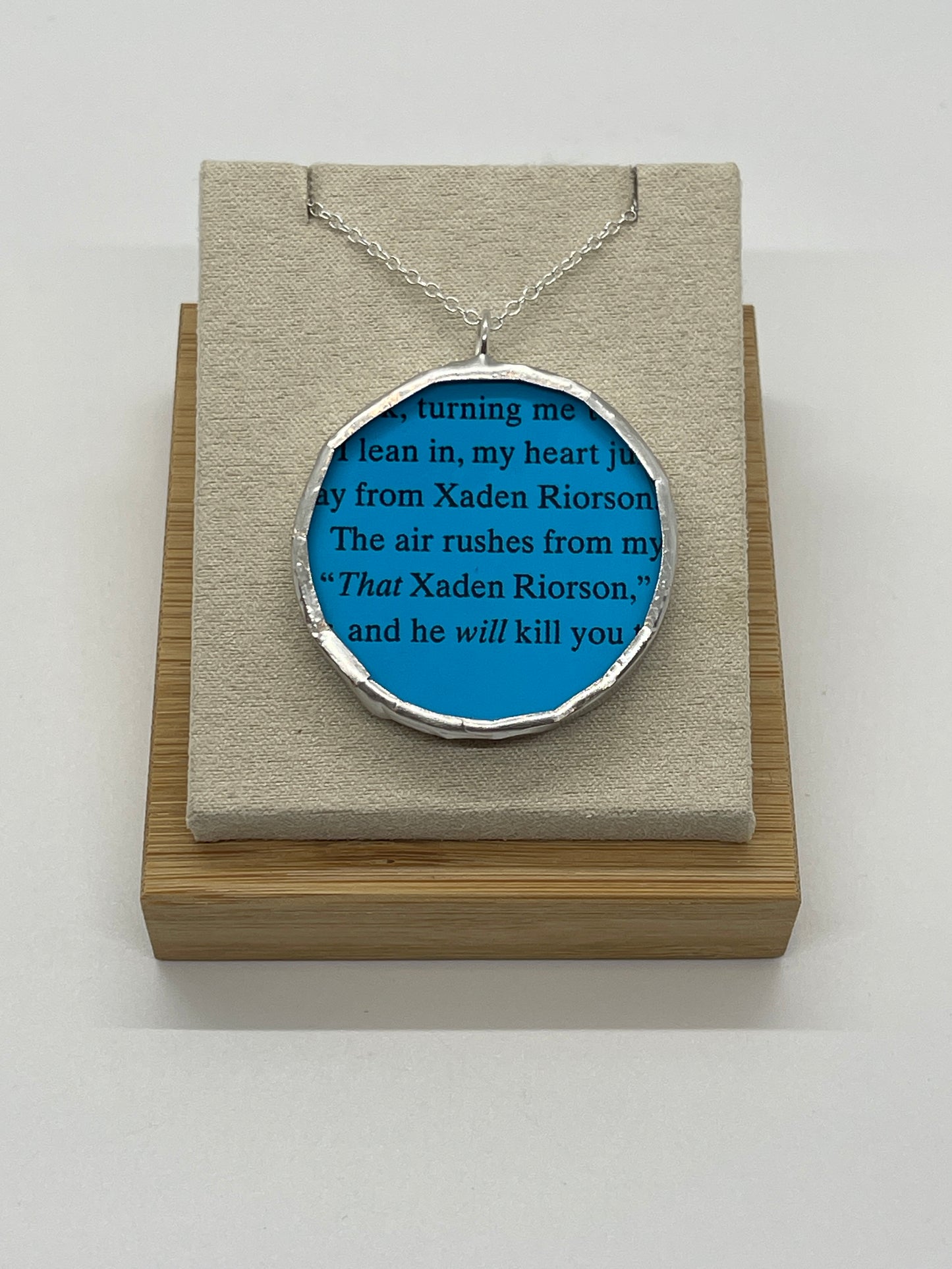 Stained Glass Literary Necklace: Fourth Wing, Blue, Xaden
