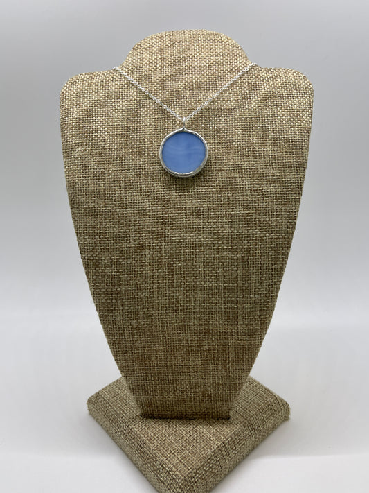 Stained Glass Necklace: 1” Circle, Streaky Blue