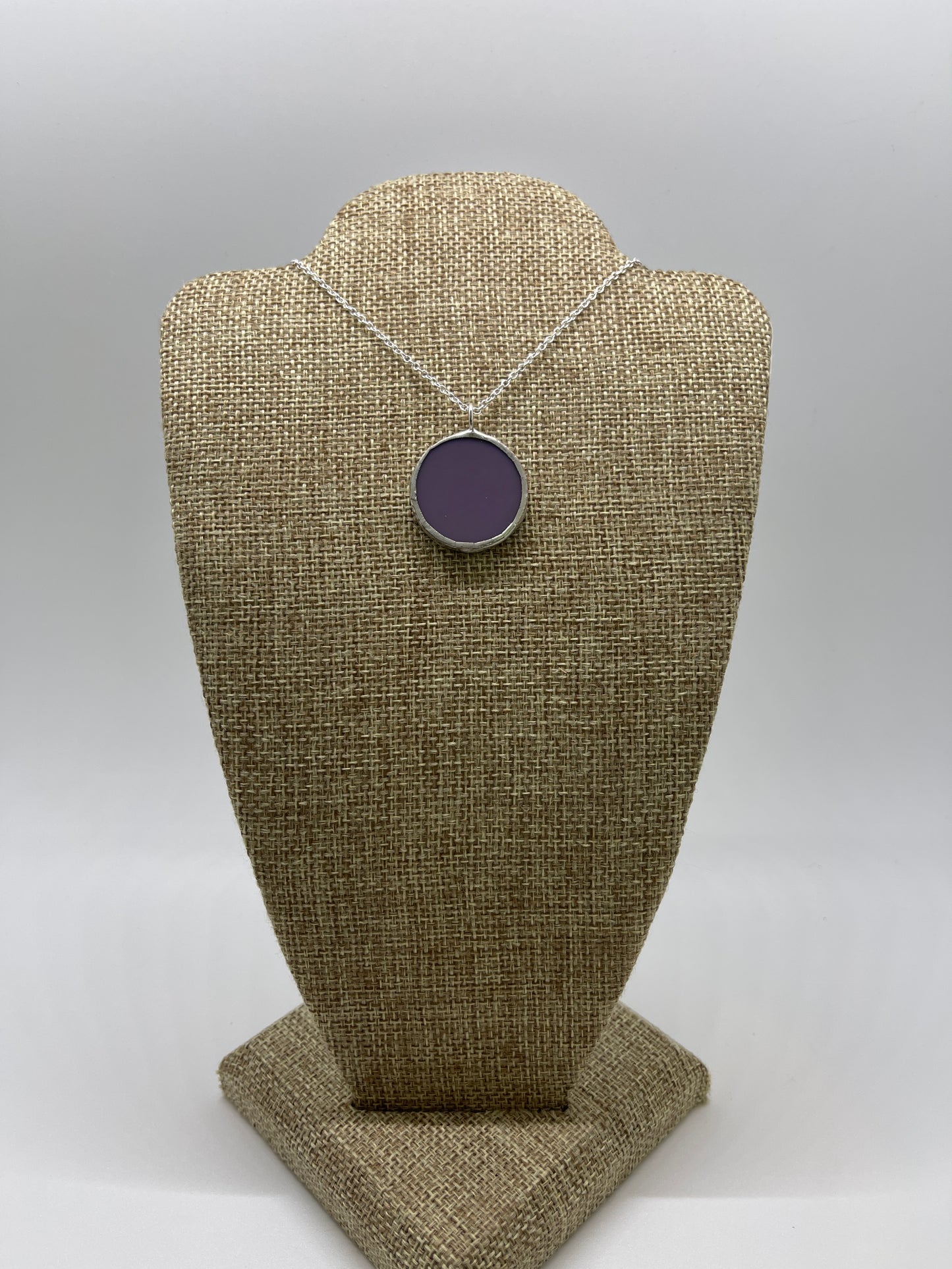 Stained Glass Necklace: 1” Circle, Opaque Lavender