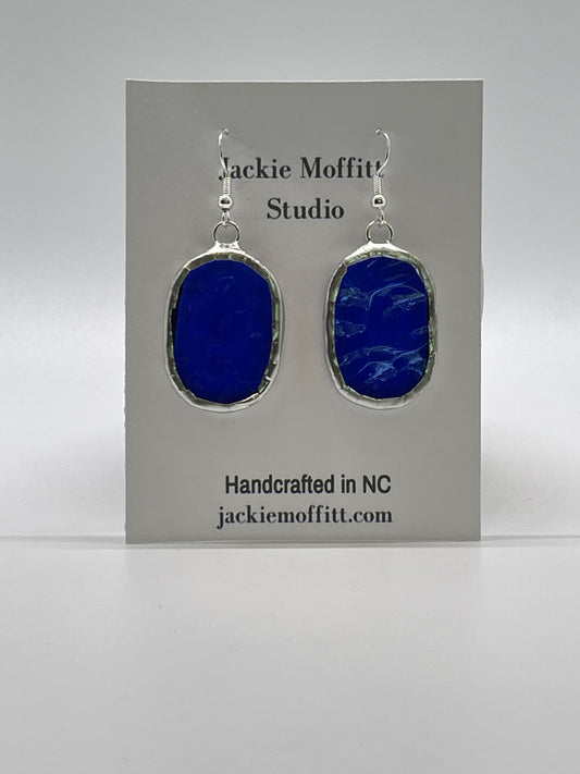 Stained Glass Earrings: Large Oval, Transparent Blue
