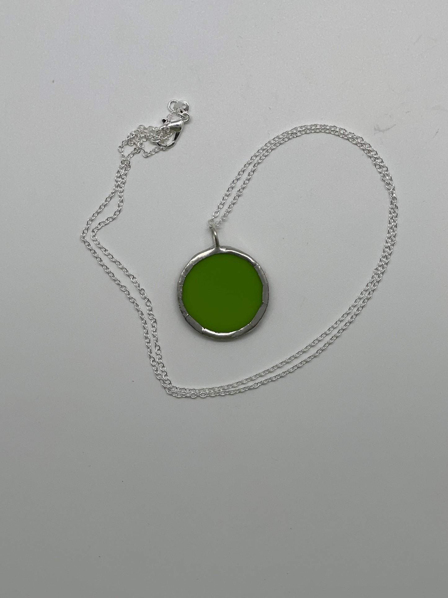 Stained Glass Necklace: 1”Circle, Opaque Lime Green