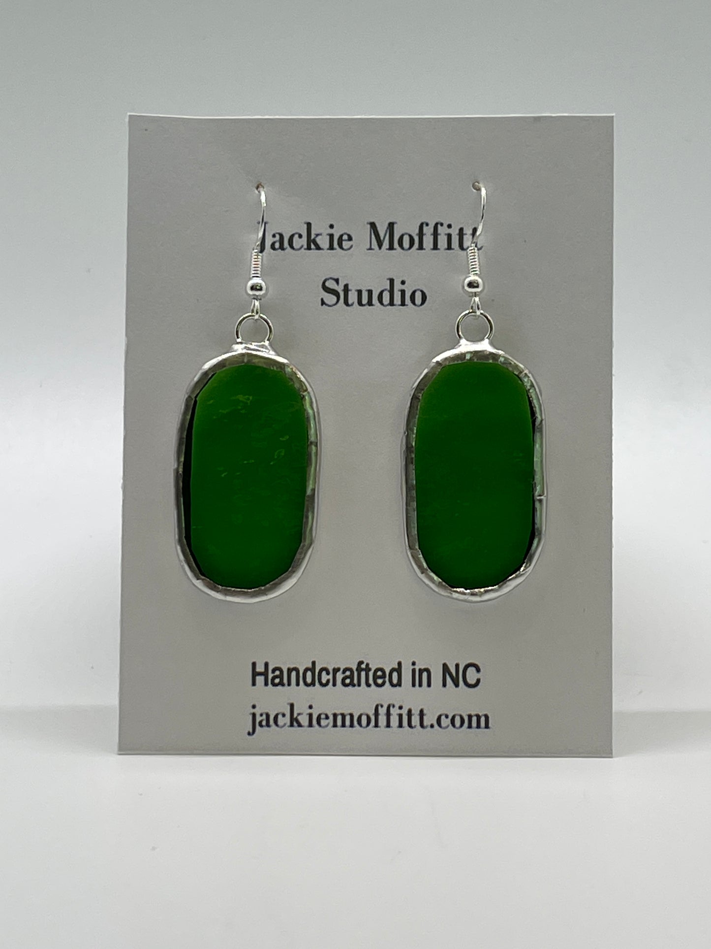 Stained Glass Earrings: Large Oval, Transparent Kelly Green