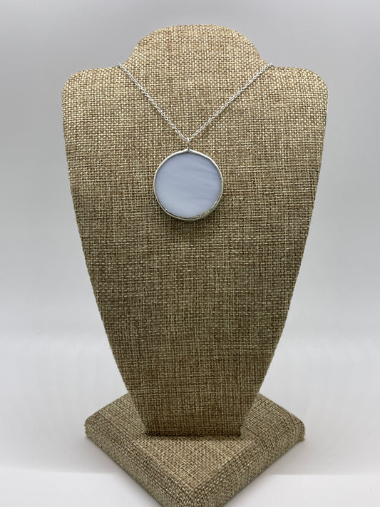 Large Stained Glass Necklace: 1.5” Circle, Opaque Streaky White
