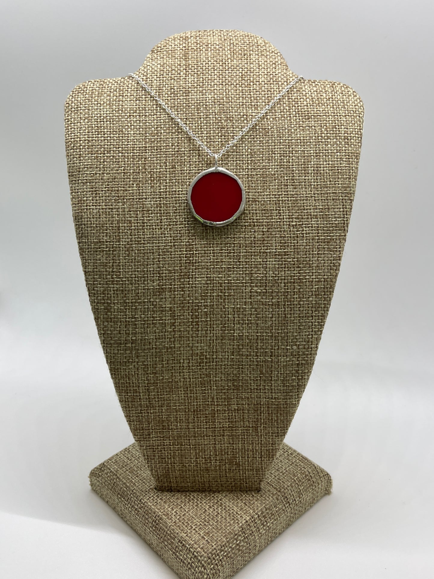 Stained Glass Necklace: 1” Circle, Opaque Red