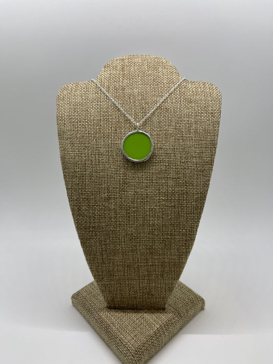 Stained Glass Necklace: 1”Circle, Opaque Lime Green